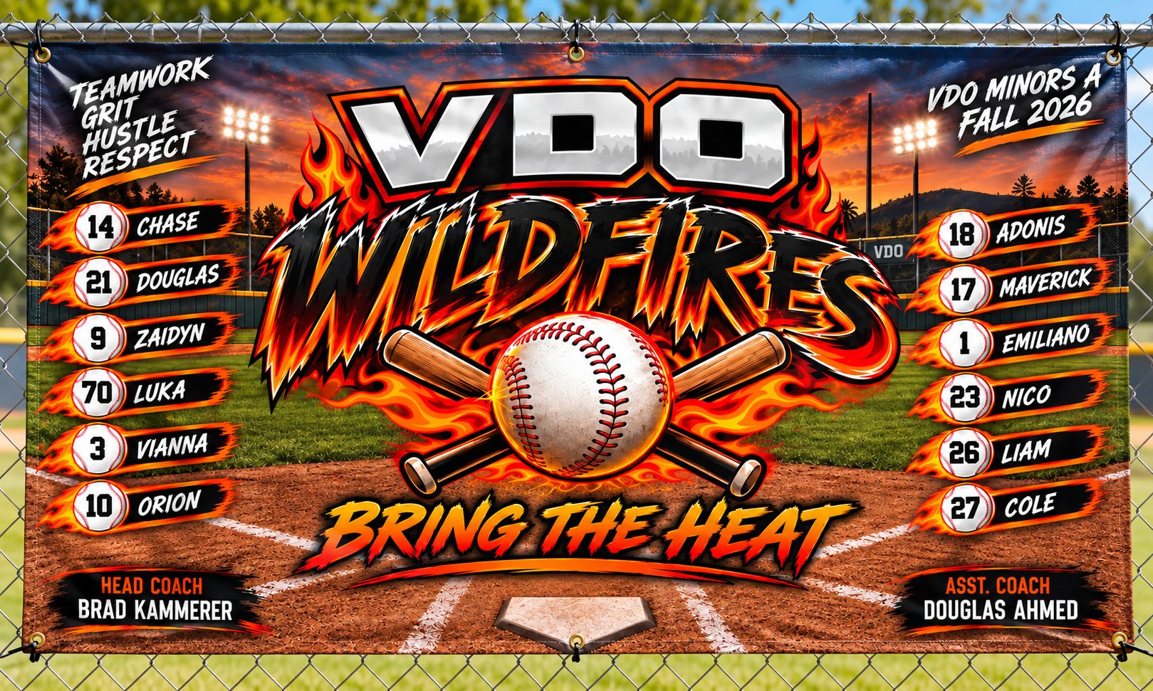 Youth baseball team banner example printed on 13oz vinyl